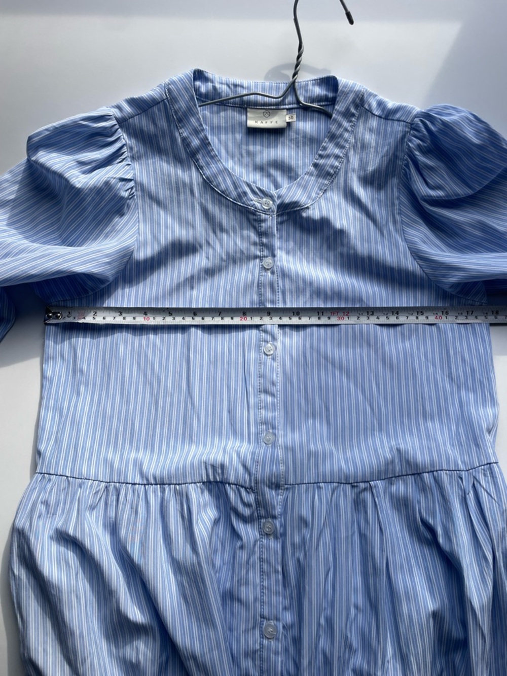 Blue Stripe Midi Dress Puff Sleeve Cotton Blend Size 36 Small - Picture 8 of 10